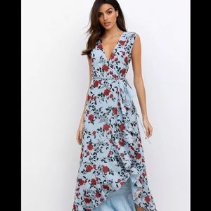 Yumi kim maxi dress xs blue with red flowers worn once